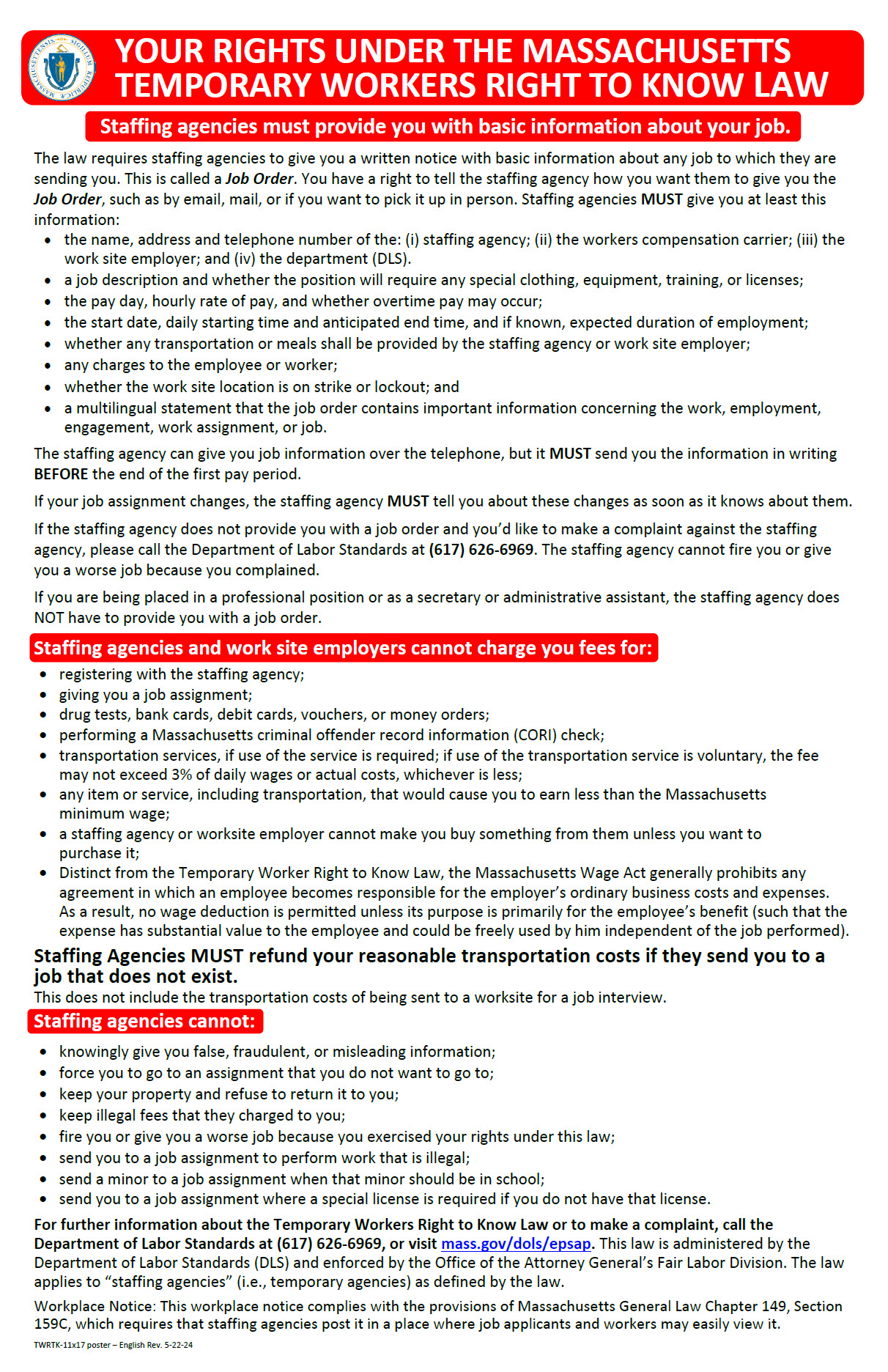 Image of MA Notice of Temporary Workers’ Rights - English