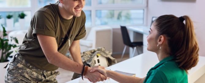 veteran greeting at workplace