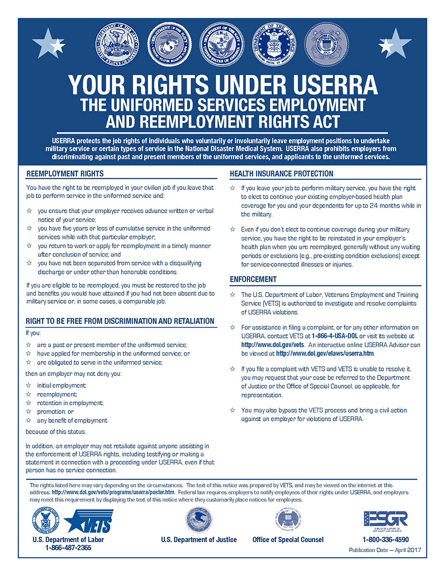 Image of Uniformed Services Employment Reemployment Rights act (USERRA)