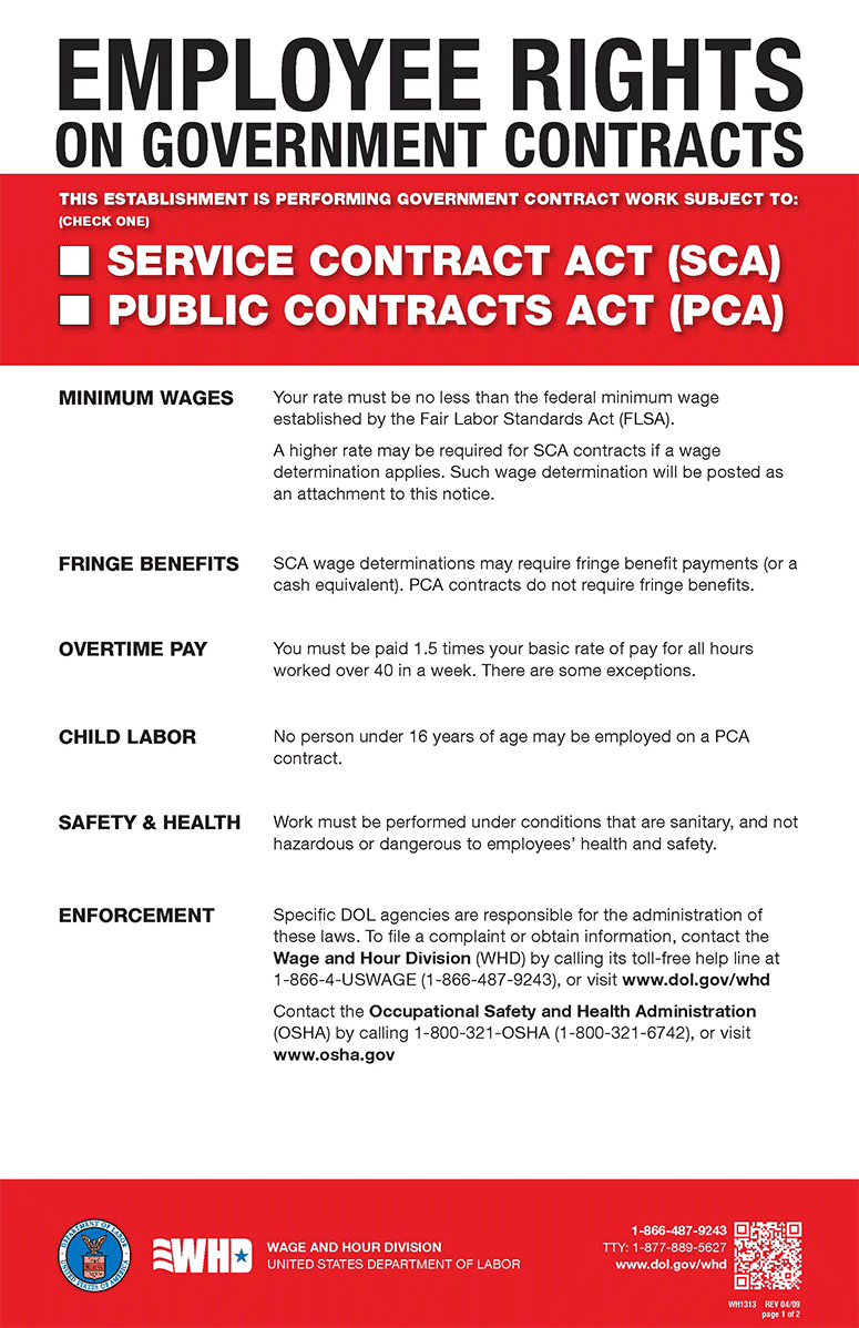 Image of Employee Rights on Government Contracts notice (SCA/FCA) - English